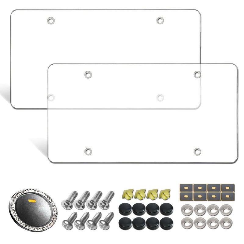 Aootf License Plate Covers- Clear Flat License Plate Protector, Unbreakable Transparent Protective Cover with Screws Caps, 2 Pack for Front Rear - Image 1